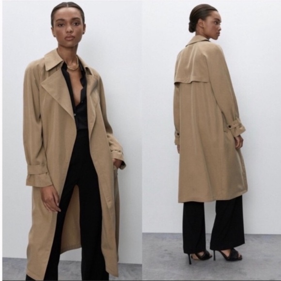 Aritzia Babaton Lawson Beige Trench Coat Flowy Lightweight Spring Classic Sz XXS - Picture 2 of 7